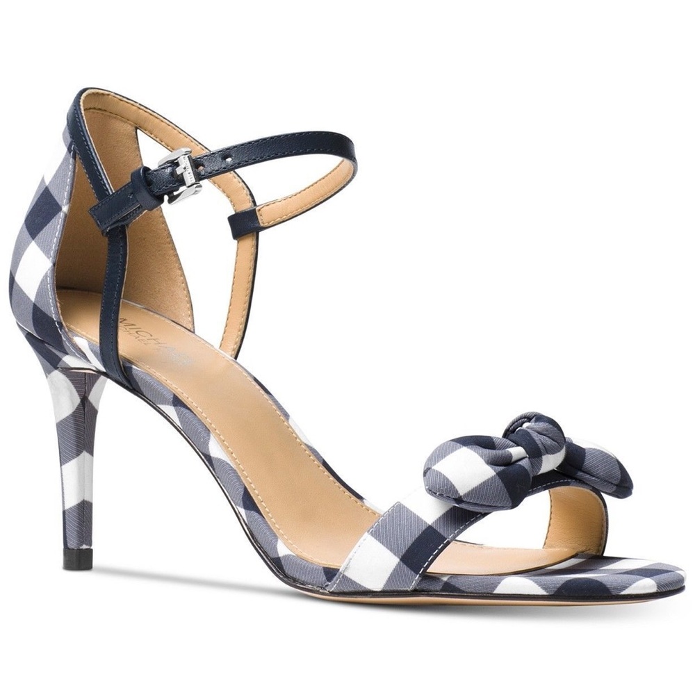 Michael Kors Pippa Gingham Heel. Navy/White Leather & Fabric. Sz7 EUC.